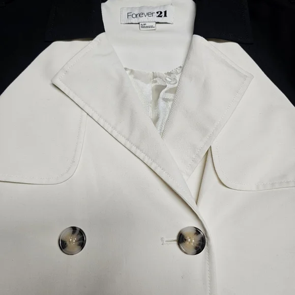 Forever 21 Womens Colorblock Trench Coat Cream Black Double Breasted Small - Picture 8 of 8